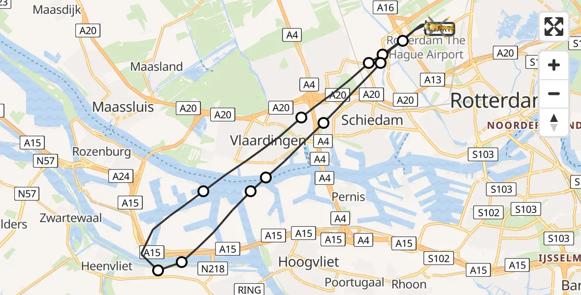 Vluchtroute Traumahelikopter Rotterdam The Hague Airport - Rotterdam The Hague Airport, 21 juli 2023, 07:16