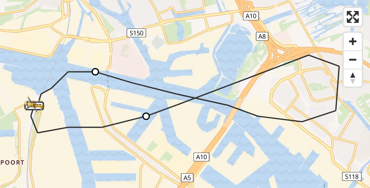 Vluchtroute Traumahelikopter Amsterdam Heliport - Amsterdam Heliport, 21 juli 2023, 07:35