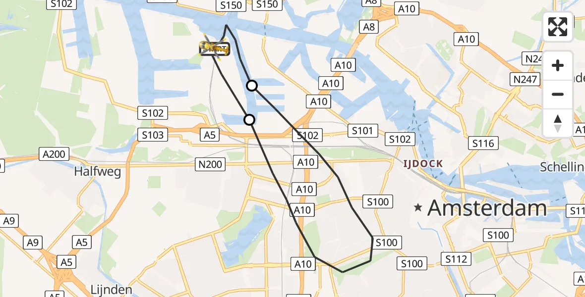 Vluchtroute Traumahelikopter Amsterdam Heliport - Amsterdam Heliport, 21 juli 2023, 09:00