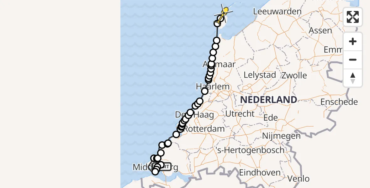 Routekaart van de vlucht: Politiehelikopter naar De Cocksdorp