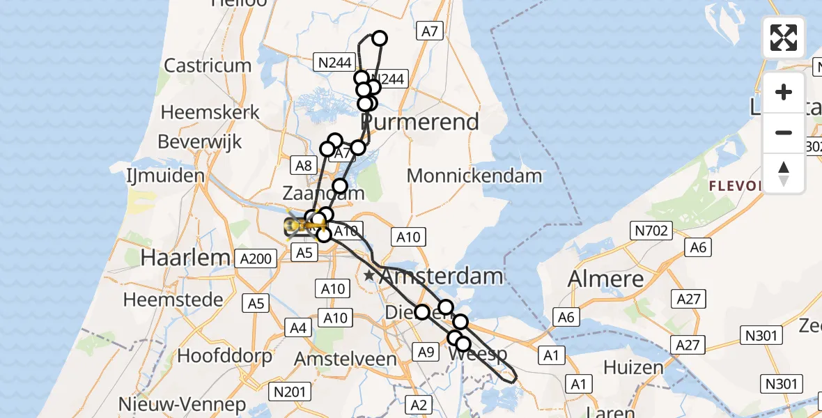 Vluchtroute Traumahelikopter Amsterdam Heliport - Amsterdam Heliport, 21 juli 2023, 11:20