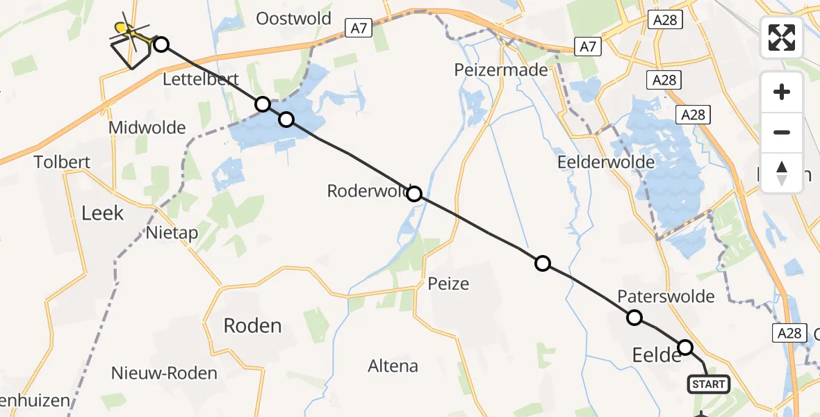 Routekaart van de vlucht: Lifeliner 4 naar Midwolde