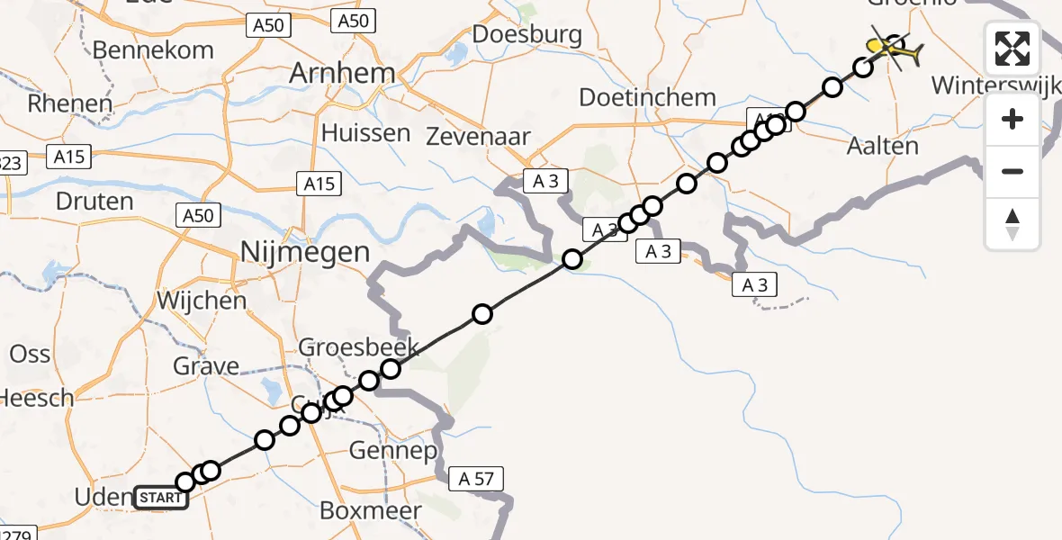 Routekaart van de vlucht: Lifeliner 3 naar Lievelde