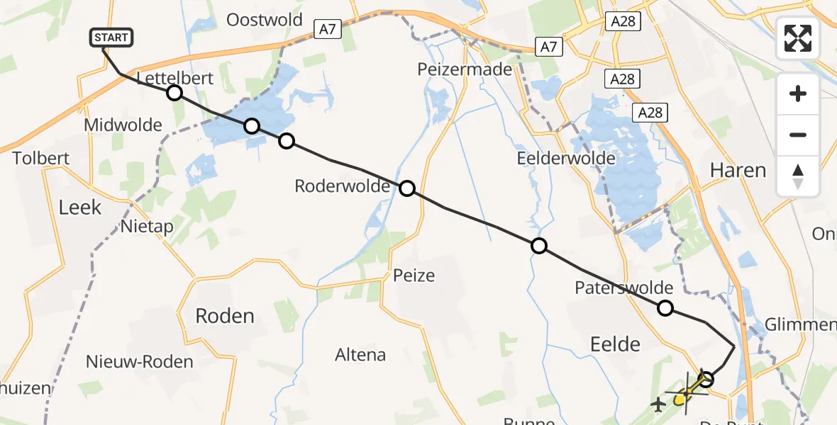 Routekaart van de vlucht: Lifeliner 4 naar Groningen Airport Eelde