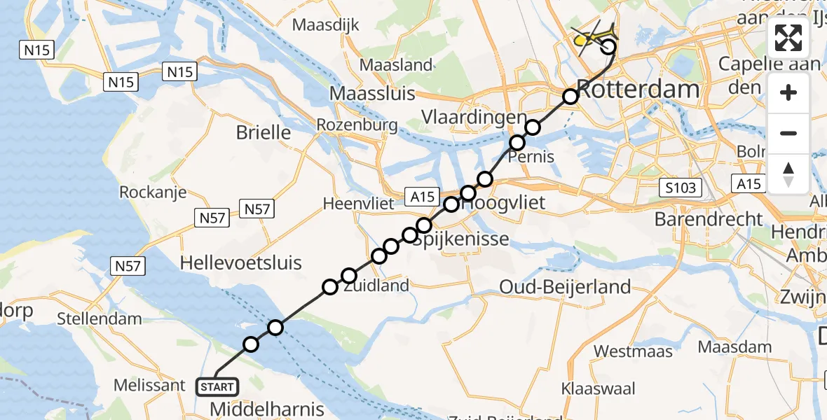 Routekaart van de vlucht: Lifeliner 2 naar Rotterdam The Hague Airport