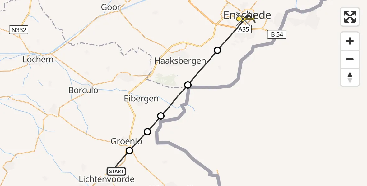 Routekaart van de vlucht: Lifeliner 3 naar Enschede