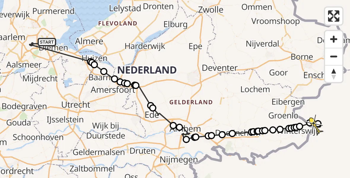 Routekaart van de vlucht: Politieheli naar 