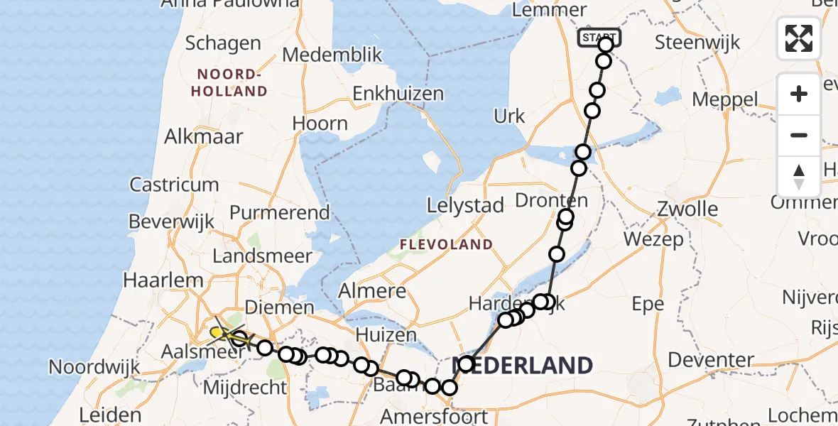 Routekaart van de vlucht: Politieheli naar Amstelveen