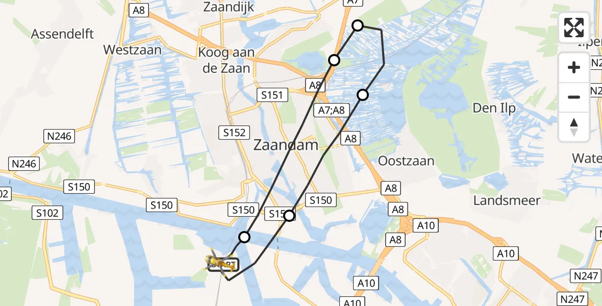 Vluchtroute Traumahelikopter Amsterdam Heliport - Amsterdam Heliport, 21 juli 2023, 15:09