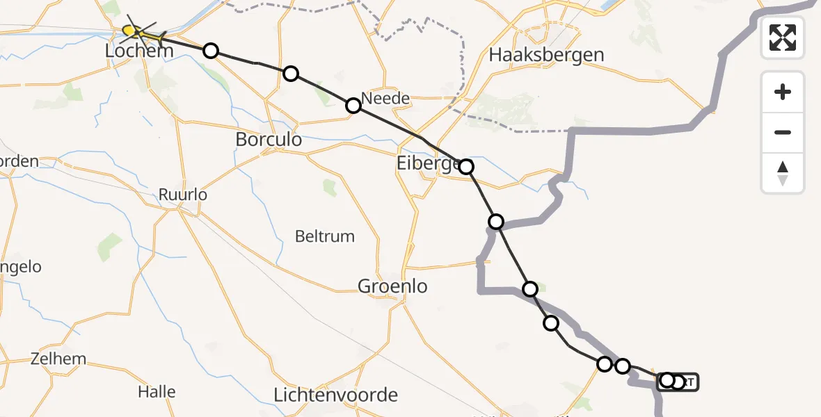 Routekaart van de vlucht: Politieheli naar Lochem