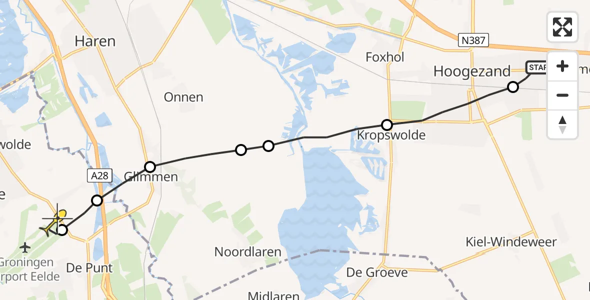 Routekaart van de vlucht: Lifeliner 4 naar Groningen Airport Eelde