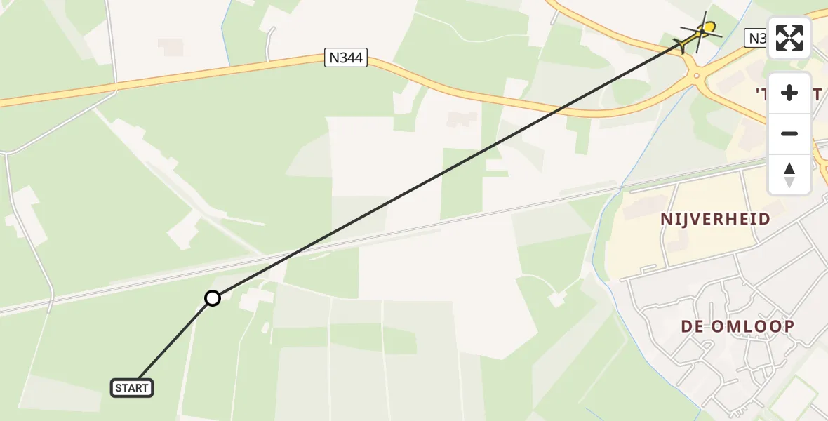 Routekaart van de vlucht: Politiehelikopter naar Twello