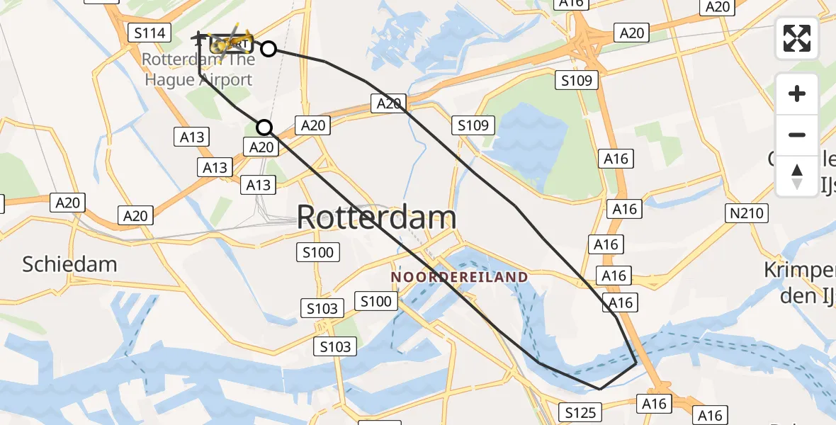Vluchtroute Traumahelikopter Rotterdam The Hague Airport - Rotterdam The Hague Airport, 21 juli 2023, 16:37
