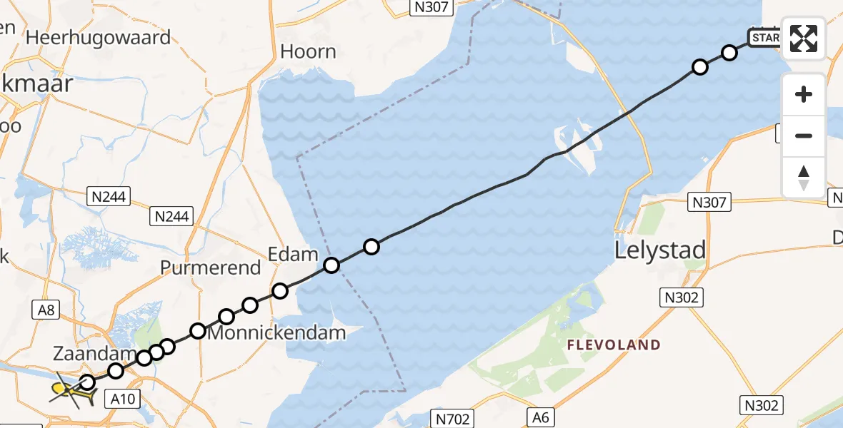 Routekaart van de vlucht: Lifeliner 1 naar Amsterdam Heliport