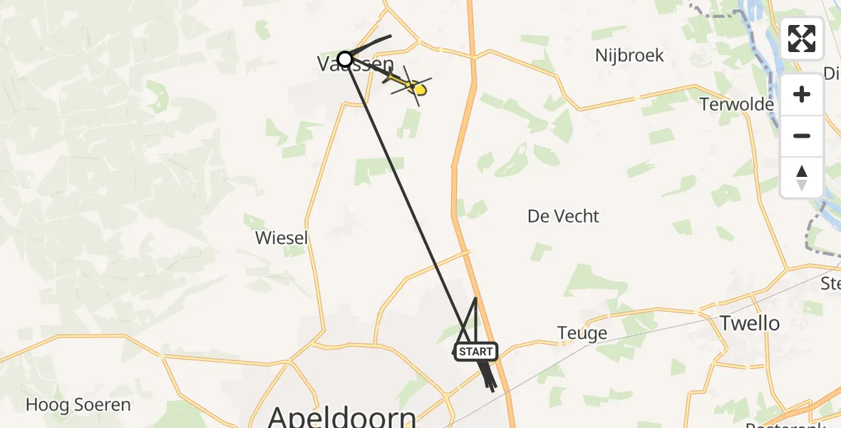 Routekaart van de vlucht: Politiehelikopter naar Vaassen