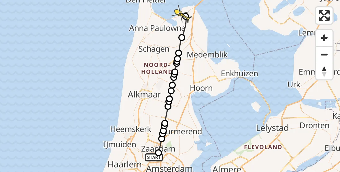 Routekaart van de vlucht: Lifeliner 1 naar Hippolytushoef