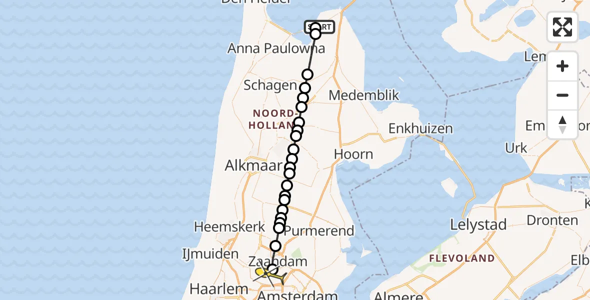 Routekaart van de vlucht: Lifeliner 1 naar Amsterdam Heliport