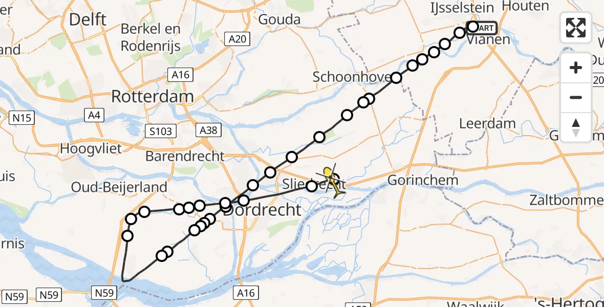 Routekaart van de vlucht: Lifeliner 2 naar Hardinxveld-Giessendam