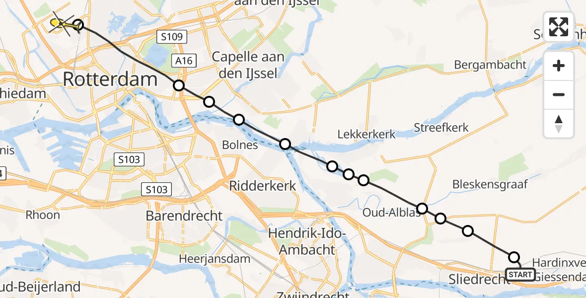 Routekaart van de vlucht: Lifeliner 2 naar Rotterdam The Hague Airport