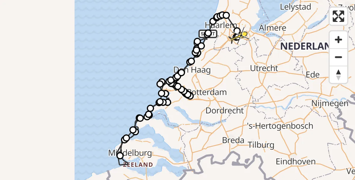 Routekaart van de vlucht: Politiehelikopter naar Amstelveen
