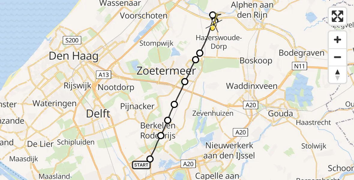 Routekaart van de vlucht: Lifeliner 2 naar Hazerswoude-Dorp