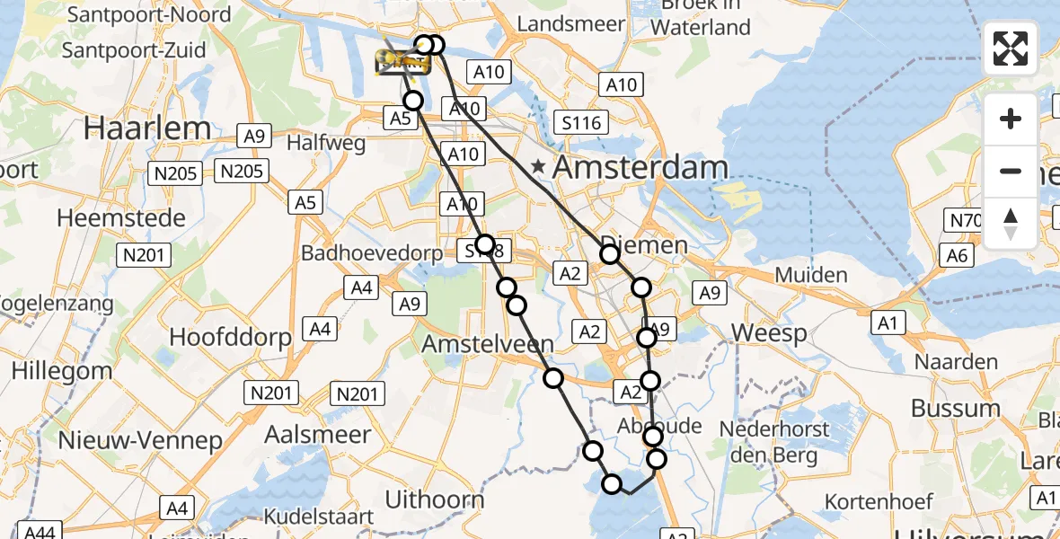Vluchtroute Traumahelikopter Amsterdam Heliport - Amsterdam Heliport, 22 juli 2023, 08:33