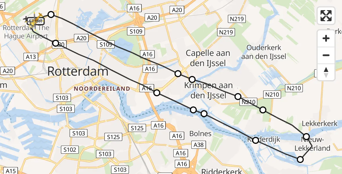 Vluchtroute Traumahelikopter Rotterdam The Hague Airport - Rotterdam The Hague Airport, 22 juli 2023, 08:47