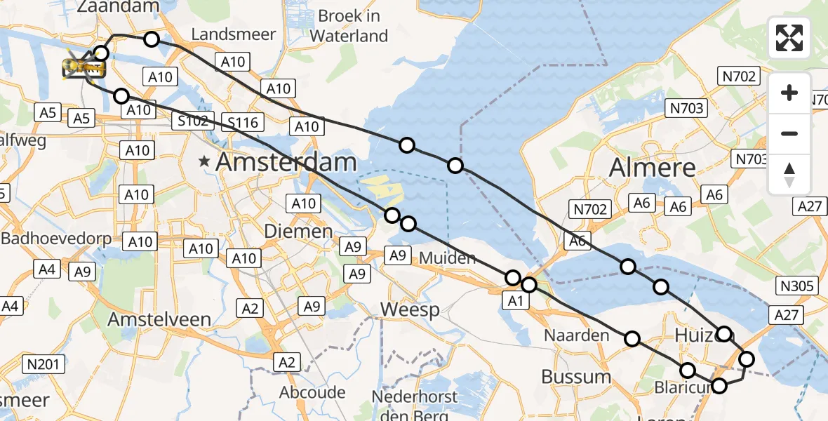 Vluchtroute Traumahelikopter Amsterdam Heliport - Amsterdam Heliport, 22 juli 2023, 08:48