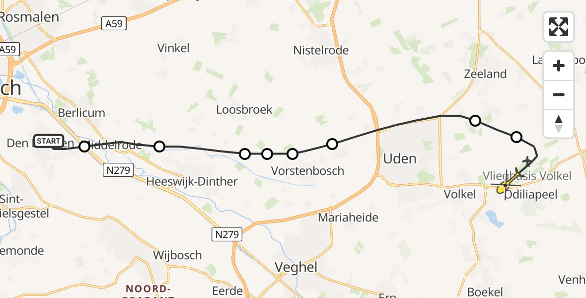 Routekaart van de vlucht: Lifeliner 3 naar Vliegbasis Volkel