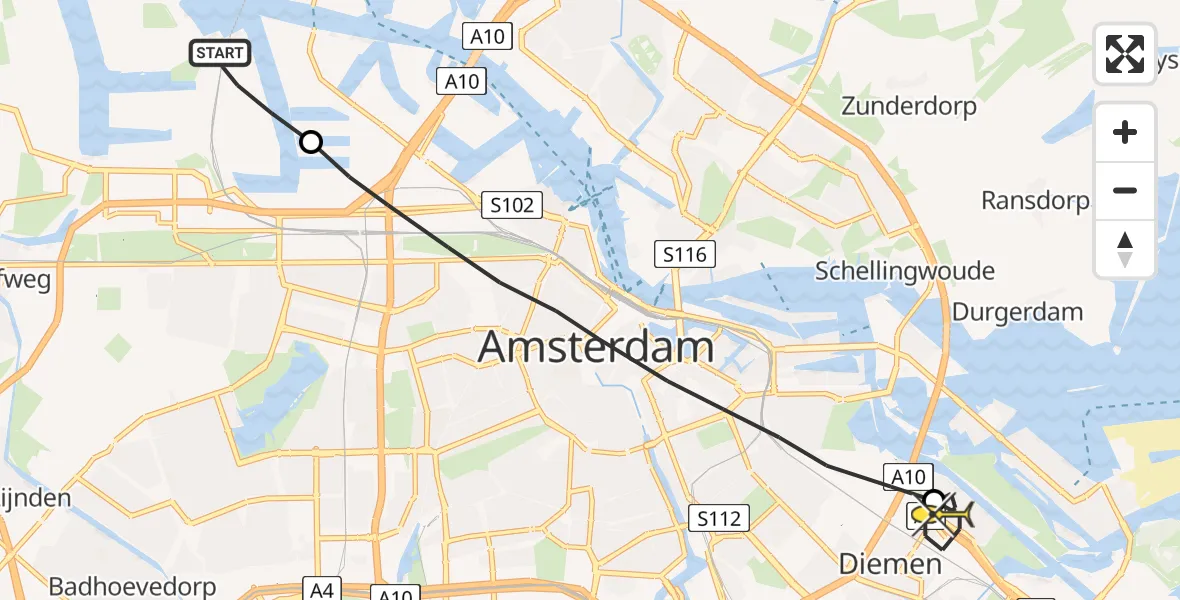 Routekaart van de vlucht: Lifeliner 1 naar Diemen