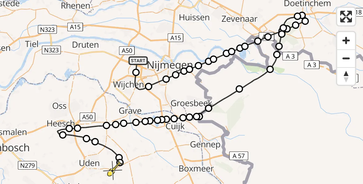 Routekaart van de vlucht: Lifeliner 3 naar Vliegbasis Volkel