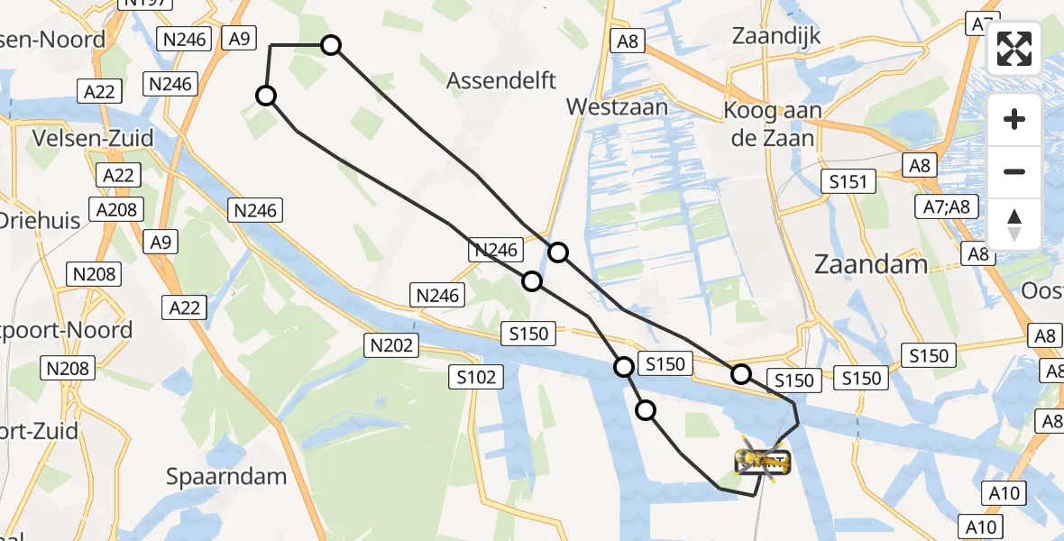 Vluchtroute Traumahelikopter Amsterdam Heliport - Amsterdam Heliport, 22 juli 2023, 12:26