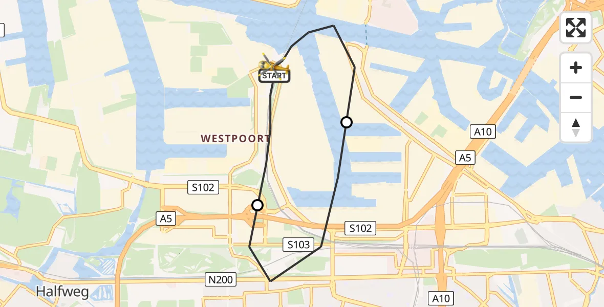 Vluchtroute Traumahelikopter Amsterdam Heliport - Amsterdam Heliport, 22 juli 2023, 13:26