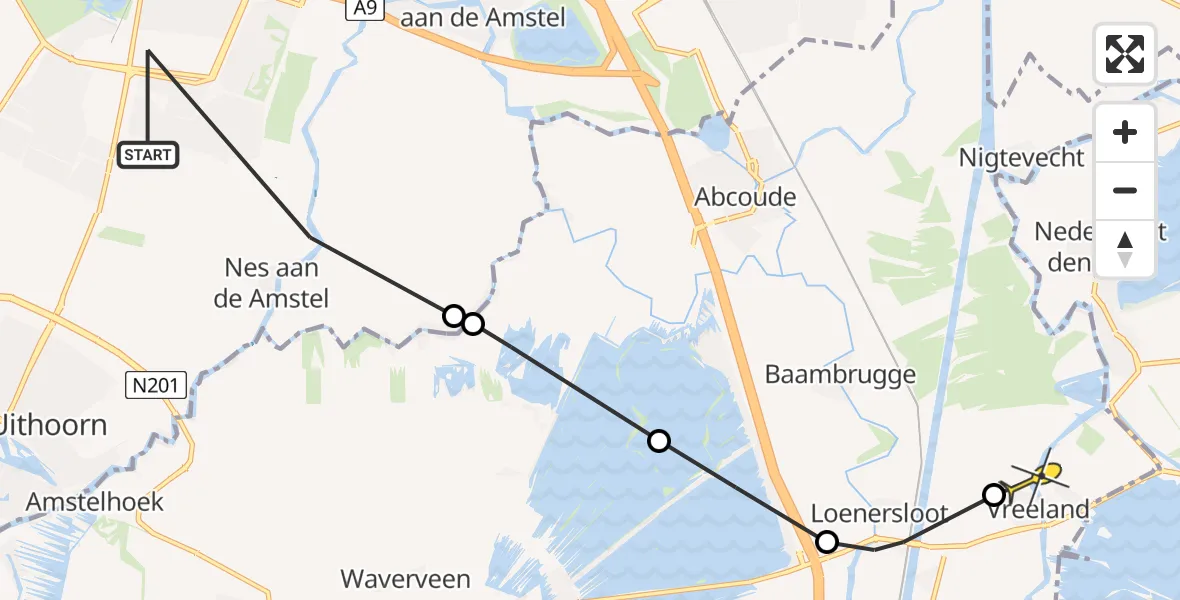 Routekaart van de vlucht: Politieheli naar Vreeland