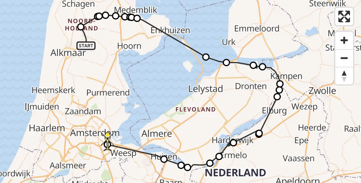 Routekaart van de vlucht: Politiehelikopter naar Diemen