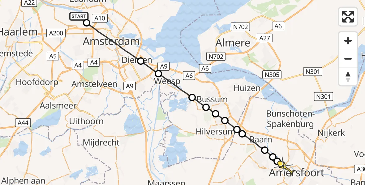 Routekaart van de vlucht: Lifeliner 1 naar Amersfoort