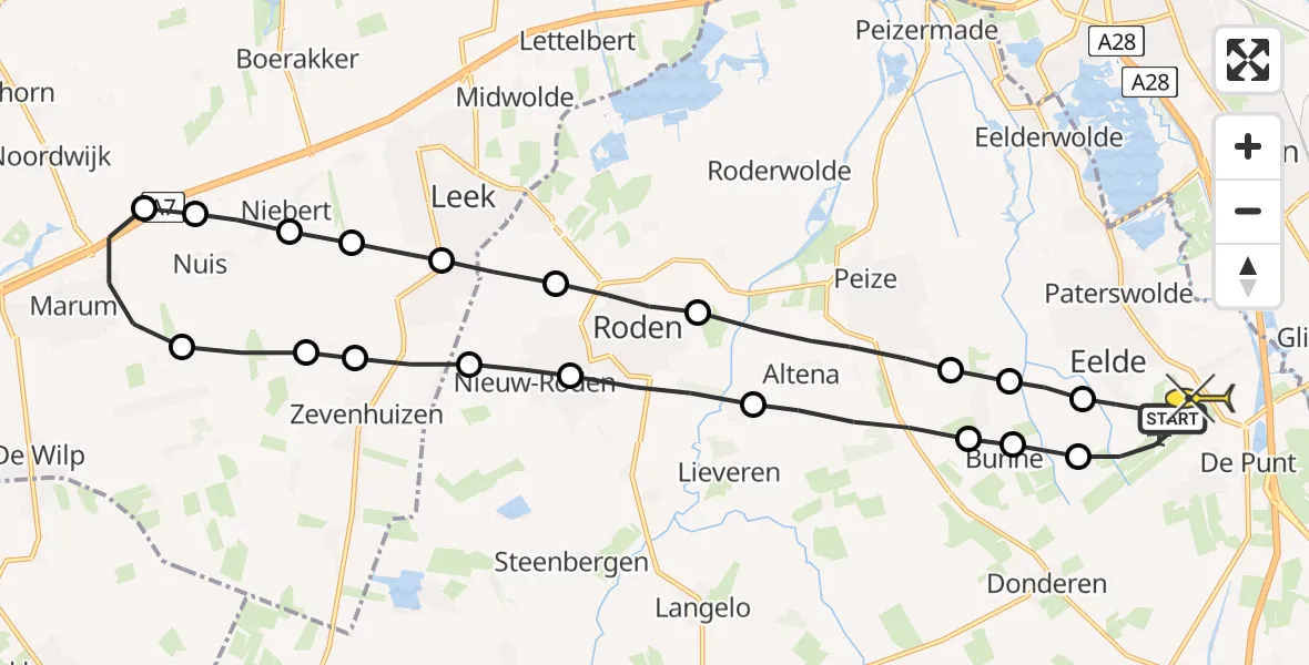 Routekaart van de vlucht: Lifeliner 4 naar Groningen Airport Eelde