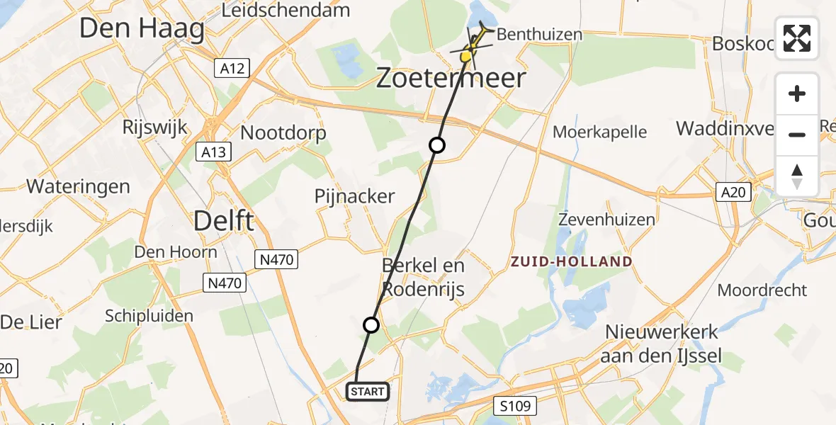 Routekaart van de vlucht: Lifeliner 2 naar Zoetermeer