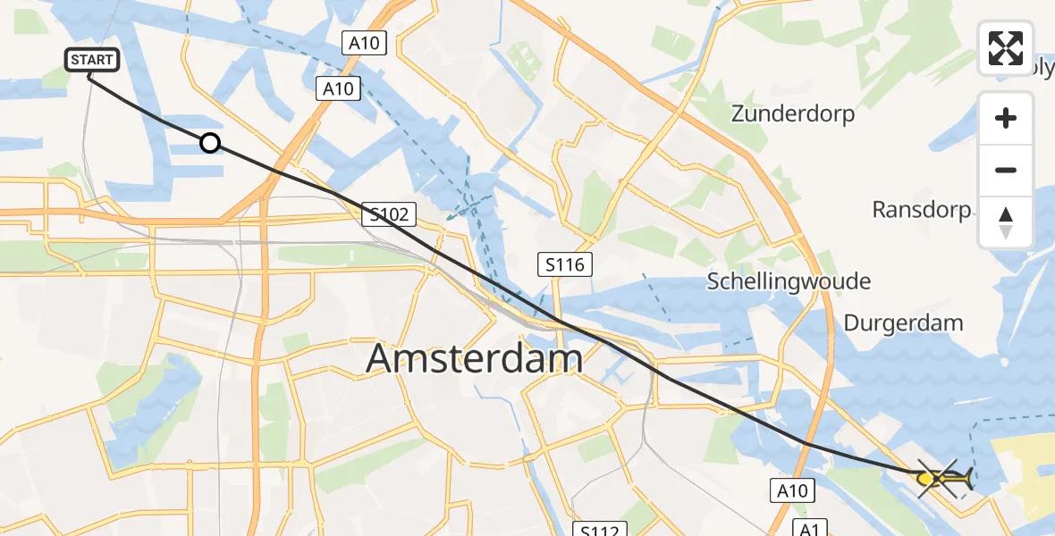 Routekaart van de vlucht: Lifeliner 1 naar Amsterdam