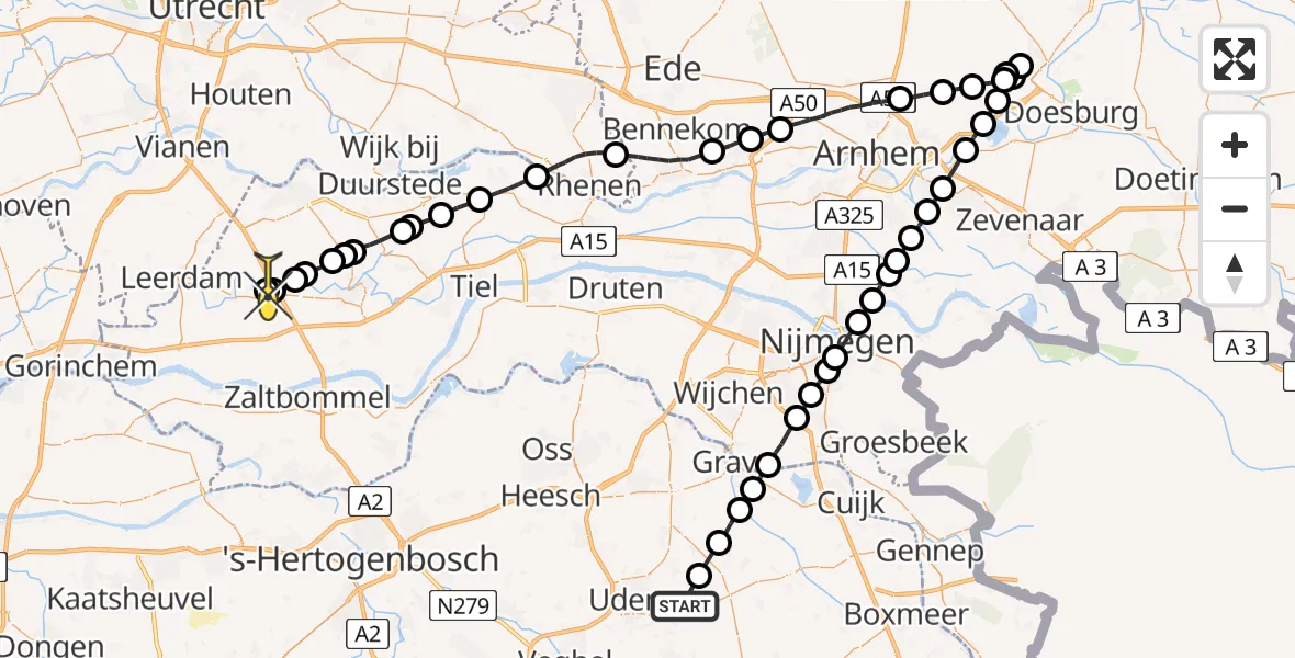 Routekaart van de vlucht: Lifeliner 3 naar Beesd