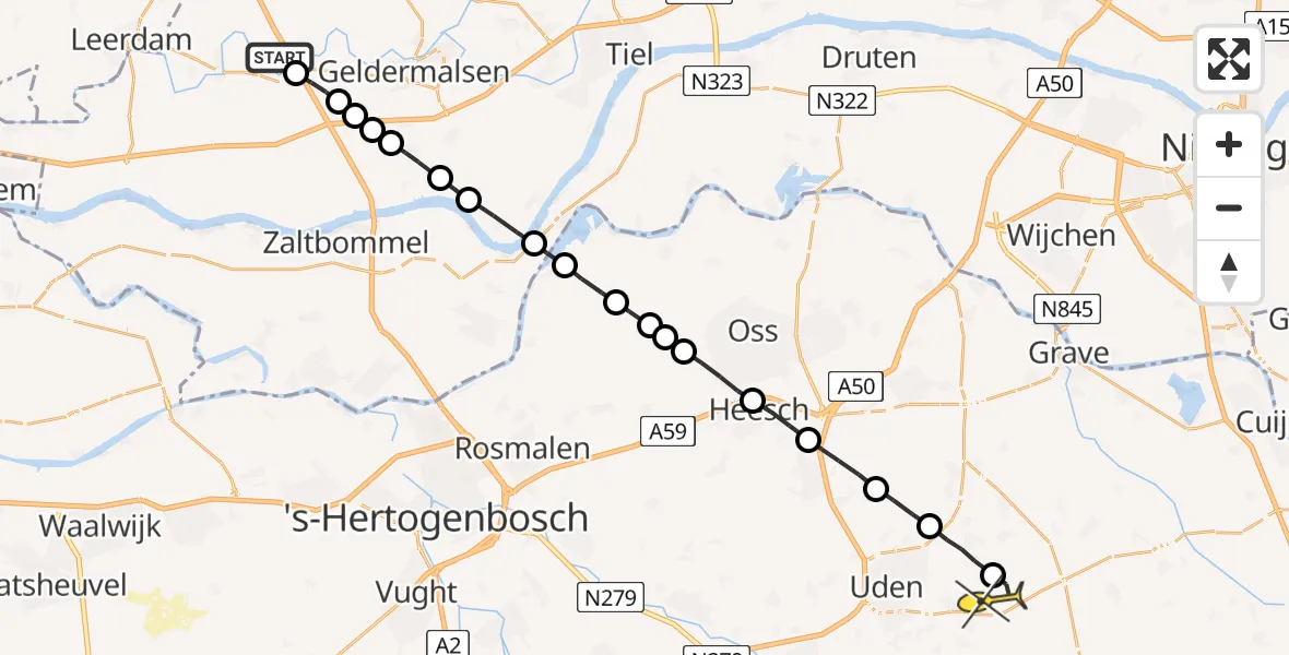 Routekaart van de vlucht: Lifeliner 3 naar Vliegbasis Volkel