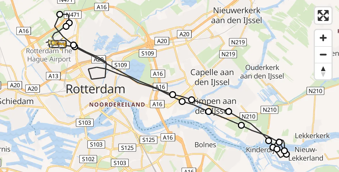 Vluchtroute Traumahelikopter Rotterdam The Hague Airport - Rotterdam The Hague Airport, 22 juli 2023, 21:26