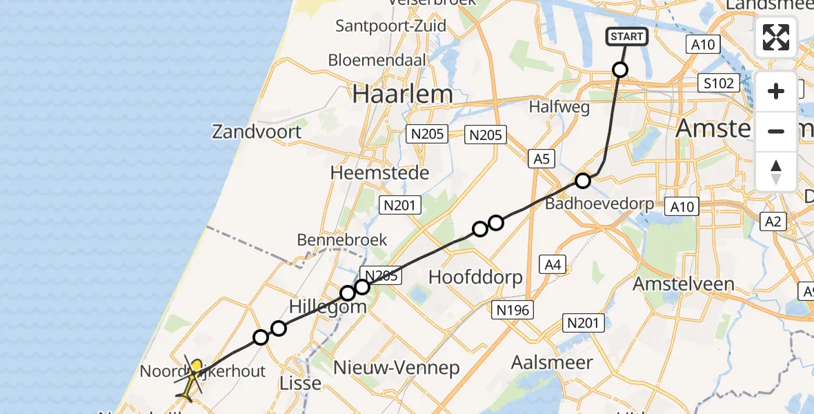 Routekaart van de vlucht: Lifeliner 1 naar Noordwijkerhout