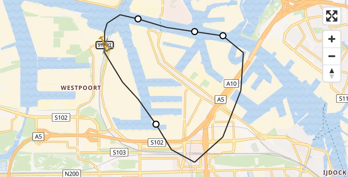 Vluchtroute Traumahelikopter Amsterdam Heliport - Amsterdam Heliport, 23 juli 2023, 00:06