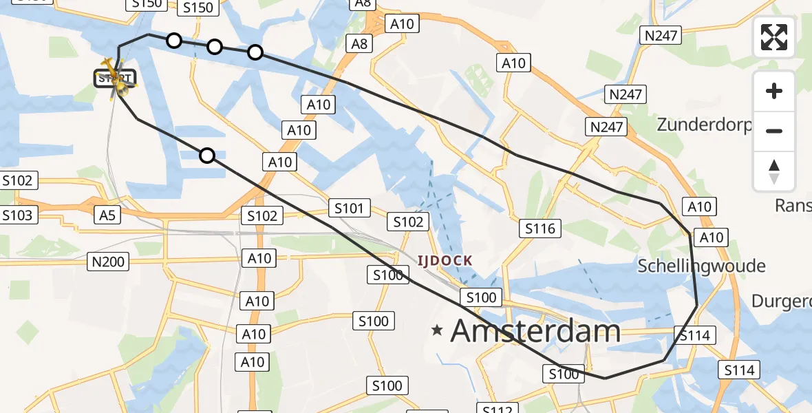 Vluchtroute Traumahelikopter Amsterdam Heliport - Amsterdam Heliport, 23 juli 2023, 00:11
