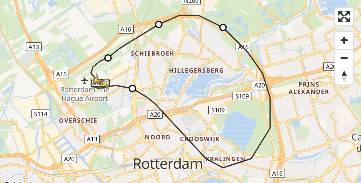 Vluchtroute Traumahelikopter Rotterdam The Hague Airport - Rotterdam The Hague Airport, 23 juli 2023, 01:02