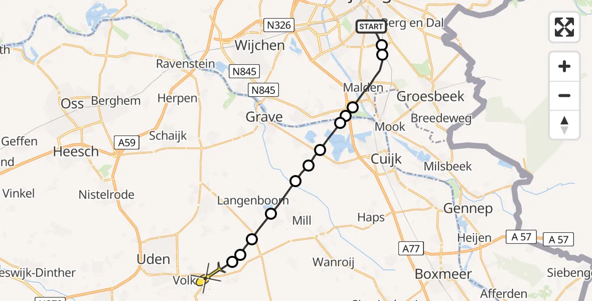 Routekaart van de vlucht: Lifeliner 3 naar Vliegbasis Volkel