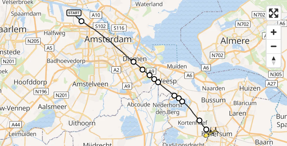 Routekaart van de vlucht: Lifeliner 1 naar Hilversum