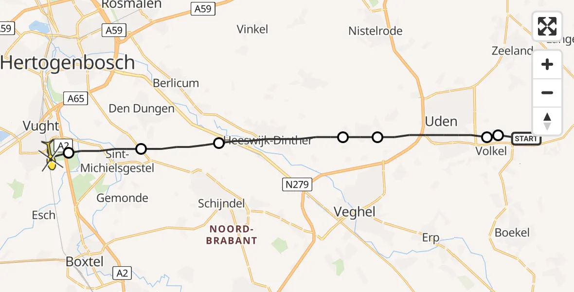 Routekaart van de vlucht: Lifeliner 3 naar Vught