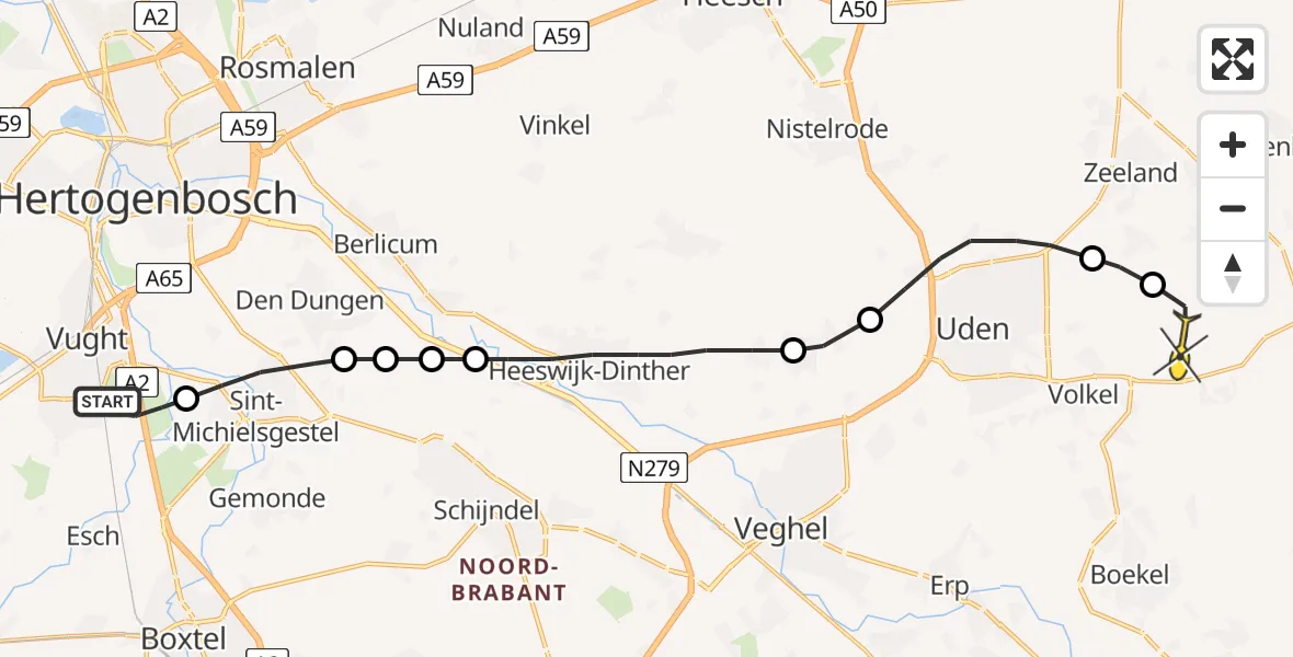 Routekaart van de vlucht: Lifeliner 3 naar Vliegbasis Volkel